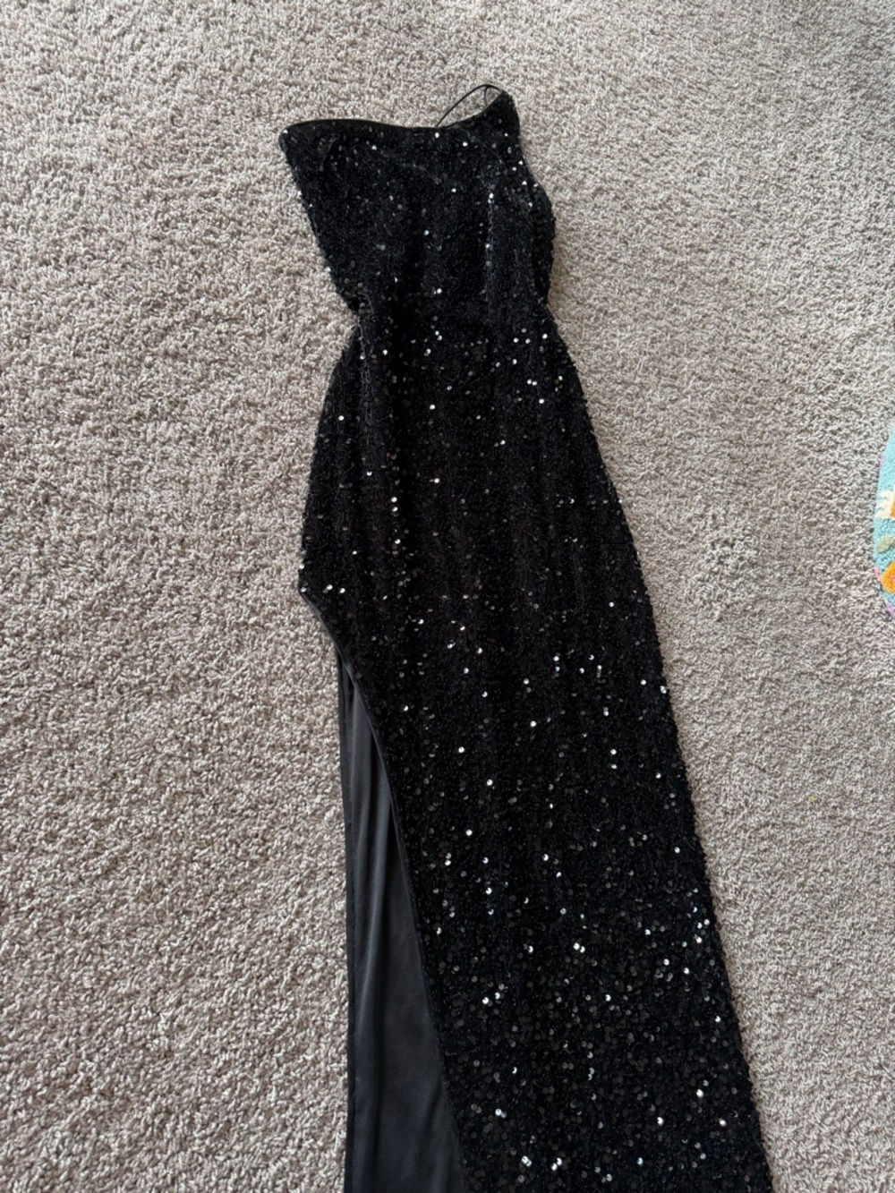 One Shoulder Black Sequin Evening Gown - Picture 2 of 5